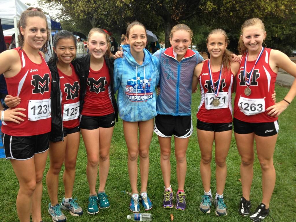 The+girls+varsity+after+their+race+at+the+Nike+invitational.+The+girls+ran+three+miles+in+the+mud+and+pouring+ran.