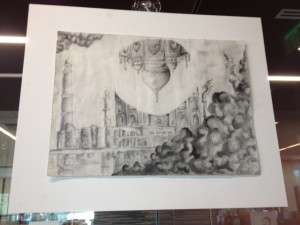Malhotra's Taj Mahal sketch hung on the glass wall.