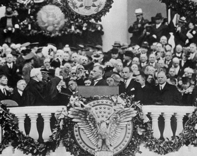 Franklin D. Roosevelt taking the the oath of office to become the 32nd President of the United States.