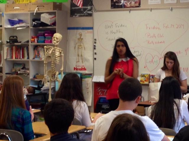 Aniya Gill, president of the Bully Project spoke with students in Mrs. Imbertsons health class. The club helps spread awareness about bullying.