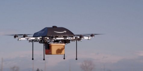 Small delivery drones, such as this Amazon unit, have many practical applications in everyday life, such as delivery of packages ordered online. 