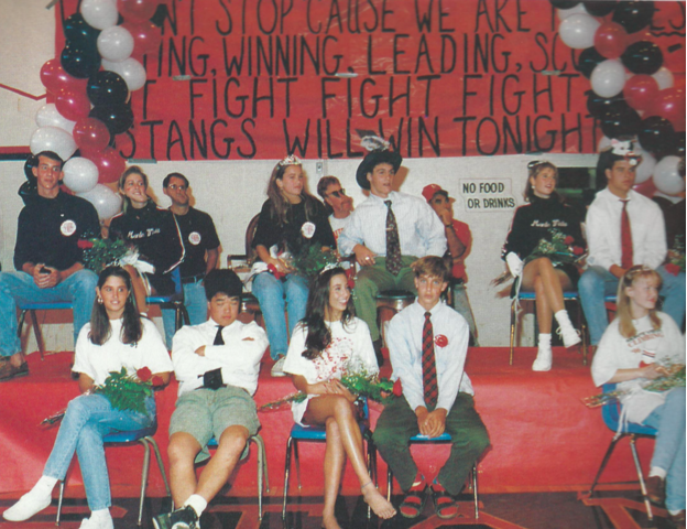 The students of the 1993 school year wait in the gym during the rally for the homecoming court to be announced.  With the exceptions of style, MV hasn’t changed when it comes to being spirited at rallies.

