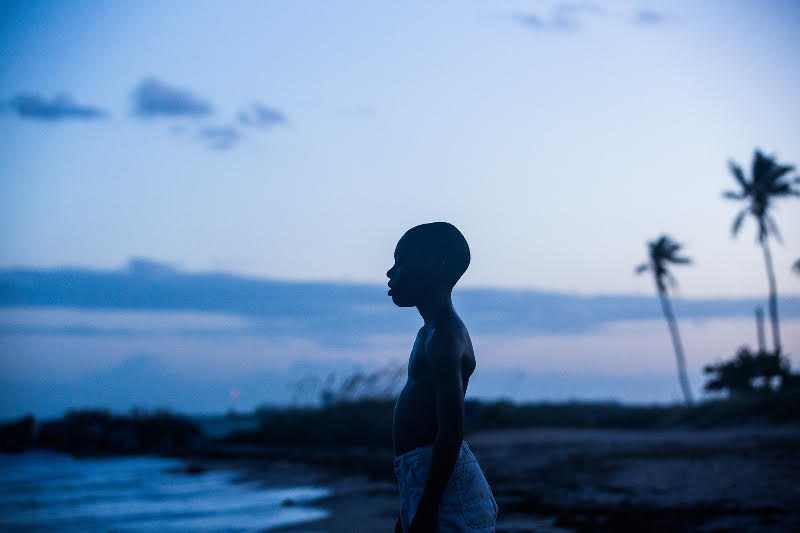Chiron, the protagonist, stands in front of the ocean in home town of Miami in the movie, Moonlight.
