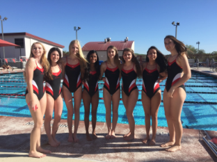 Mustang Swimmers pose for a picture before a meet during the 2016 season. (Courtesy of Shannon David)