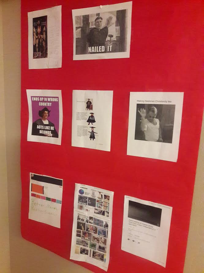 History-themed memes decorate the wall outside of the AP World History classroom. Every year, it weeks like theres been more and more pressure to take AP classes. Its time to see if theyre really as big of a deal as everyone makes them out to be. (Courtesy of Michael Rhee)