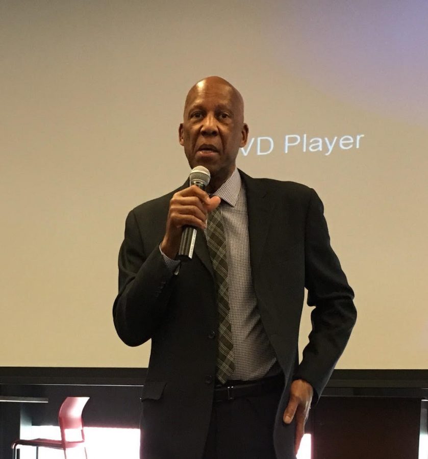 Terrence Roberts speaks to students from around the district. He was a member of the Little Rock Nine who were the first African Americans to go to an all white high school in Arkansas. 