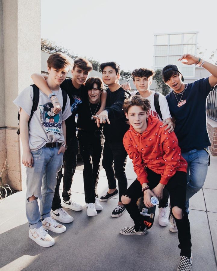 Seven boys of the 16 on the tour, pose for a photo before one of their meet ups. 
