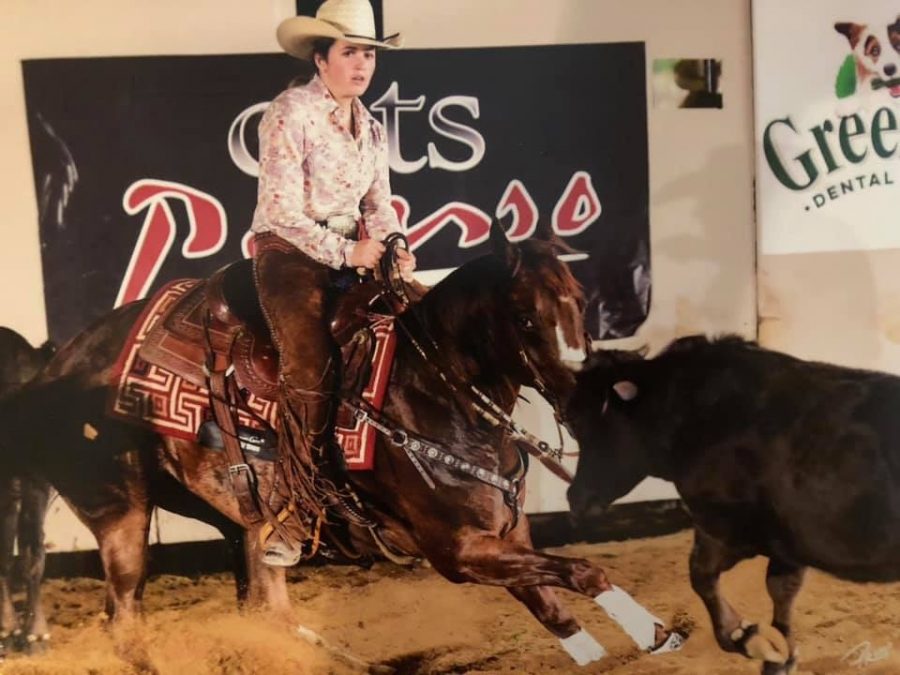 Lauren+Langbaum+on+her+horse+Little+Soldado%2C+also+known+as+Maddox.+She+is+pictured+competing+in+the+herd+work+in+a+youth+spectacular+at+the+2019+NRCHA+Derby%2C+and+she+placed+3rd+overall.