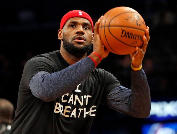 Lebron James warms up for a game wearing a T-shirt that says, I cant breathe  ― George Floyds last words. This phrase has become well-known among BLM protestors.