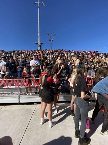 Monte Vista Class of 2024 are in the bleachers at a Monte
Vista High School rally. They were experiencing their first
homecoming rally and this is only their second rally since
they’ve been at Monte Vista due to the pandemic temporarily shutting down in-person schools.