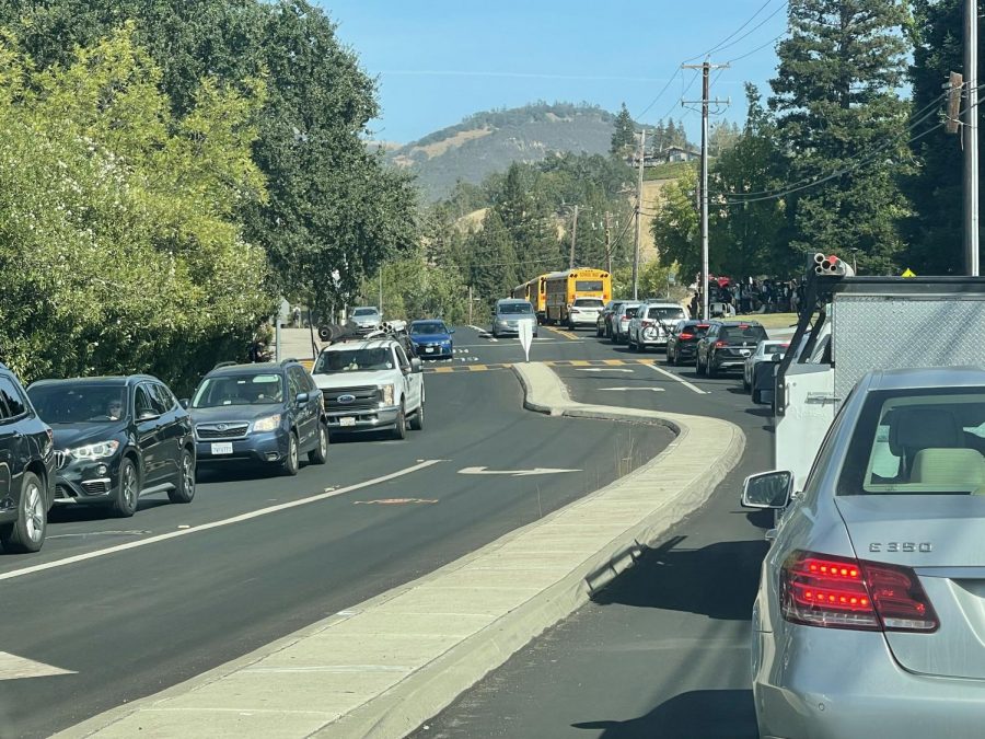 Students, parents, and staff sit in traffic outside of Monte Vista High School on Sept. 17,
2021. The recent increase in traffic, especially on odd block days, has been assoiacted
with the odd-even block schedule new to the 2021-22 school year.