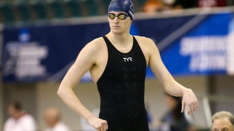 Lia Thomas gets ready to race at the 2022 NCAA Division 1 Womens Swimming and Diving Championships in Atlanta, Georgia. Thomas, a transgender woman, blew away her competition in the 500-yard freestyle.