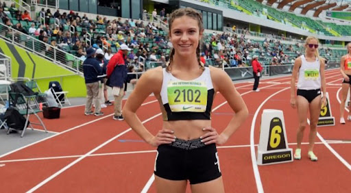 Cate Peters at the starting line for the eight hundred meters race at the Nike National Meet in Oregon. Peters placed seventh at the end of the race.