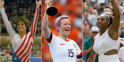 Three strong female athletes from left to right: Mary Lou Retton, Megan Rapinoe, and Serena Williams experience memorable achievements in their sports. Many have looked up to female athletes for facing harsh criticism in sports, and having strength to overcome it. 