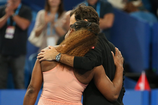 Serena Williams and Roger Federer pose for The US Open crowd. They have both announced retirement from their professional tennis careers. 