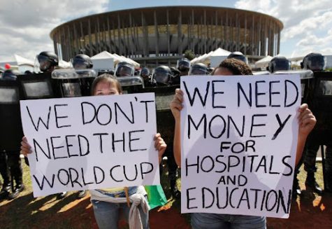 Brazilians protesting the 2014 World Cup held in Brazil. Many were angry that the government spent money on the event instead of the countrys many issues.