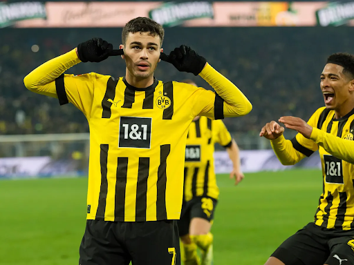 Gio Reyna celebrates after scoring the winning goal against Augsburg. Reyna has been under immense scrutiny after his lack of effort during the world cup