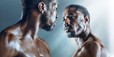 Jonathan Majors (playing Damian Anderson) and Michael B. Jordan (playing Adonis Creed) facing off in the ring in the film Creed III. This is the third installment of the Creed film series and is Michael B. Jordan’s directorial debut.