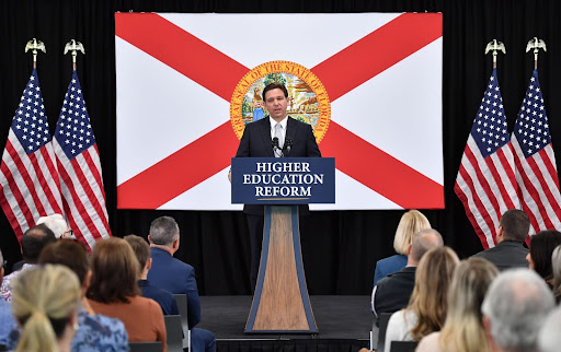 Florida’s Governor, Ron DeSantis, announcing the proposed legislation in support of Florida’s higher education reform. Gov. DeSantis banned the AP African American Studies course after a pilot curriculum was leaked. 