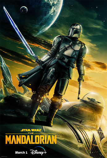 The titular mandalorian, Din Djarin, standing on the top of his spaceship. Katee Sackhoff joined Pedro Pascal for this season, starring as the former mandalorian royalty Bo-Katan Kryze.