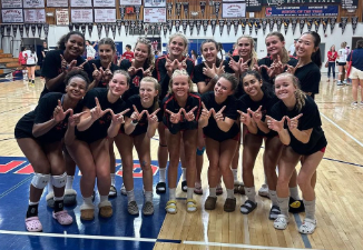 The MVHS womens volleyball team poses for a photo. They had just defeated Campolindo in a preseason match. 
