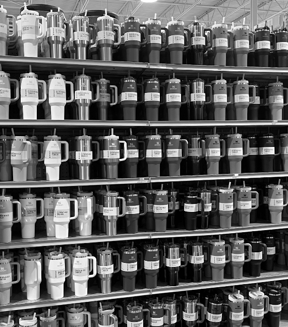 The many varieties of Stanley Cups sold in a sporting goods store. Many enjoy collecting the different colored Stanleys.
