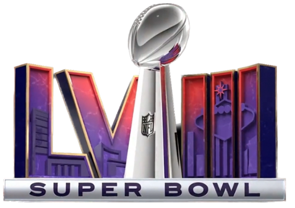 The Super Bowl 58 logo. The game was held in Las Vegas between the San Francisco 49ers and the Kansas City Chiefs.