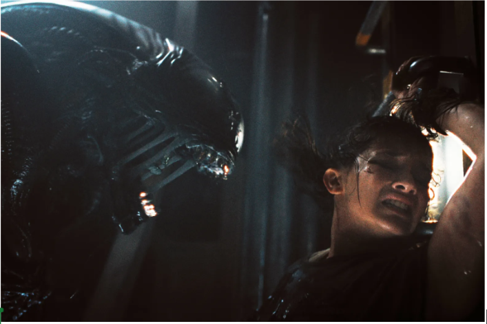 Xenomorph and Cailee Spaeny in ‘Alien: Romulus’ (2024). Photo Credit: BBC News
