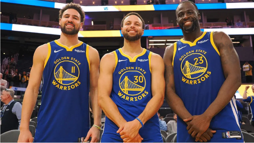 Klay Thompson, Stephen Curry, and Draymond Green pose for their last year together. Over 12 years, the three became widely renowned as the backbone of the team.
Credit: thesportsrush.com, “Draymond Green is a huge part”
