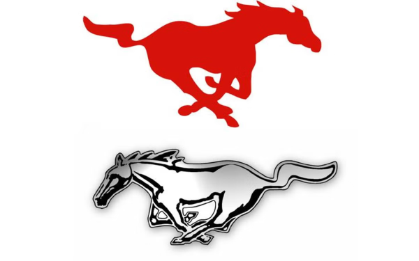 Courtesy of Autoweek. A picture of the logo of the Southern Methodist University Mustangs (top) and the Ford Mustang logo (bottom).