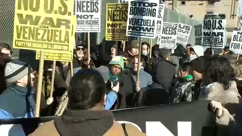 Protests outside the metropolitan detention center, where Maduro is currently being held. Courtesy of abc7NY